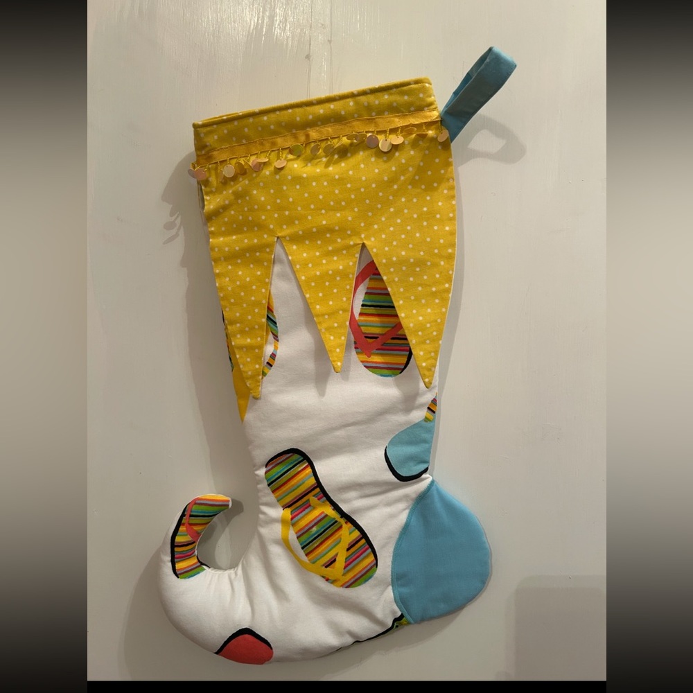 Flip flop Christmas Stocking with Yellow and Blue Accents